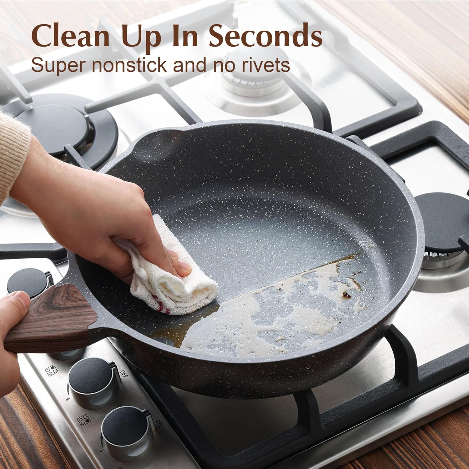 SENSARTE Nonstick Skillet, Deep Frying Pan 10/11/12-inch, Saute Pan with Lid, Stay-cool Handle, Healthy Stone Cookware Cooking Pan, Induction Compatible, PFOA Free (10-Inch/3.5QT)